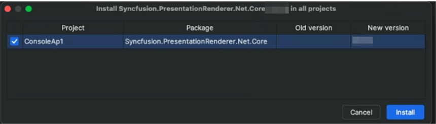 Install the Syncfusion.PresentationRenderer.Net.Core NuGet package