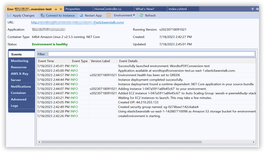 Status check in AWS Elastic Beanstalk