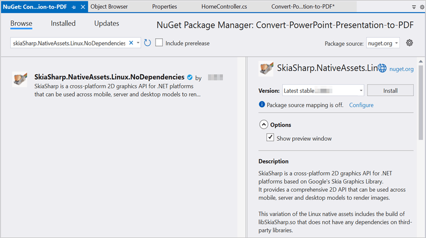 Install SkiaSharp.NativeAssets.Linux.NoDependencies v2.88.8 Nuget Package