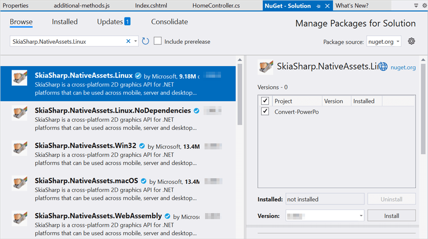 Install SkiaSharp.NativeAssets.Linux v2.88.6 Nuget Package
