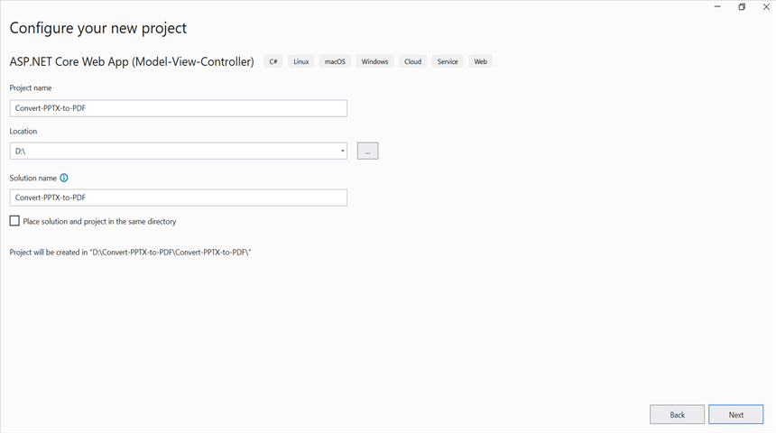 Create ASP.NET Core Web application in Visual Studio