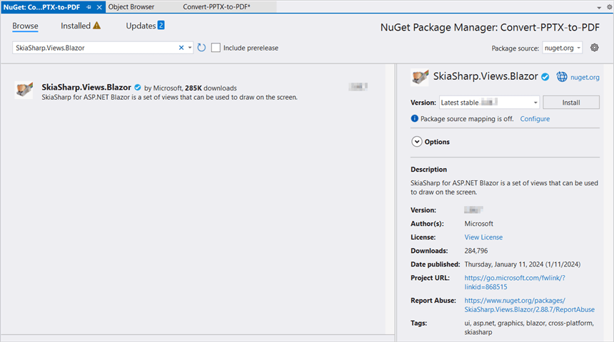 Install SkiaSharp.Views.Blazor v2.88.6 Nuget Package