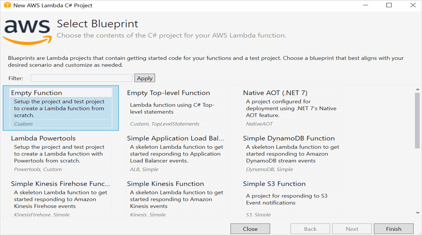 Select Blueprint as Empty Function