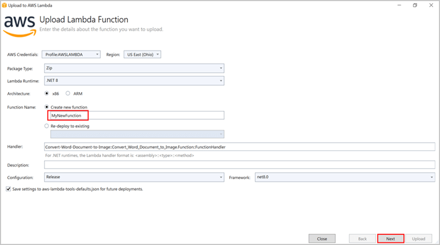 Upload Lambda Function