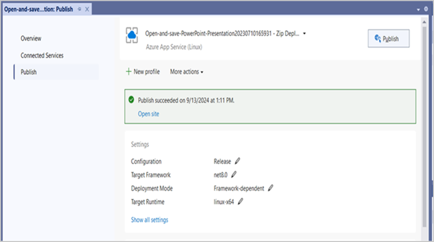 Publish has been succeeded