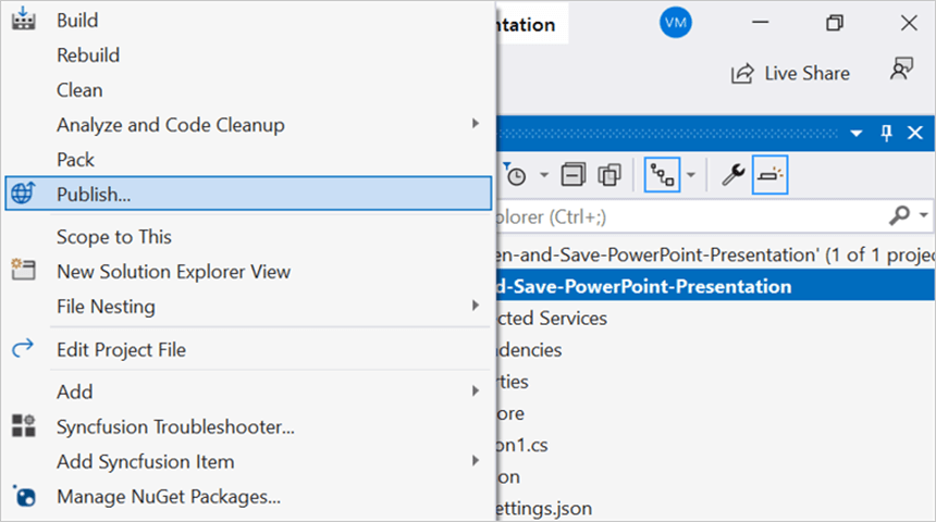 Create a new profile in the Publish Window