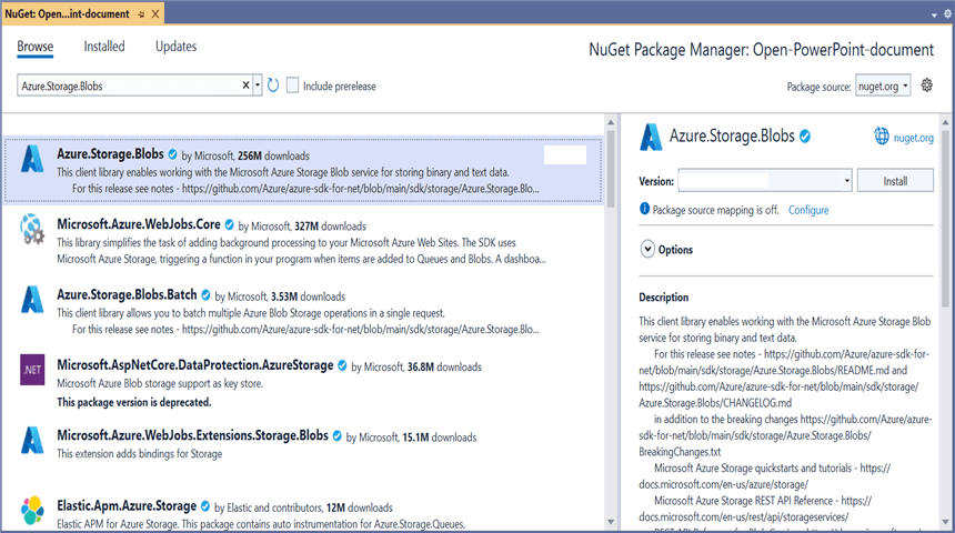 Install Azure.Storage.Blobs NuGet Package