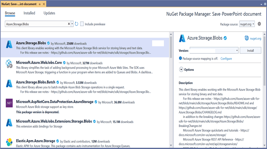Install Azure.Storage.Blobs NuGet Package