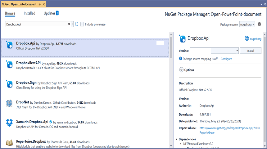 Install Dropbox.Api NuGet Package
