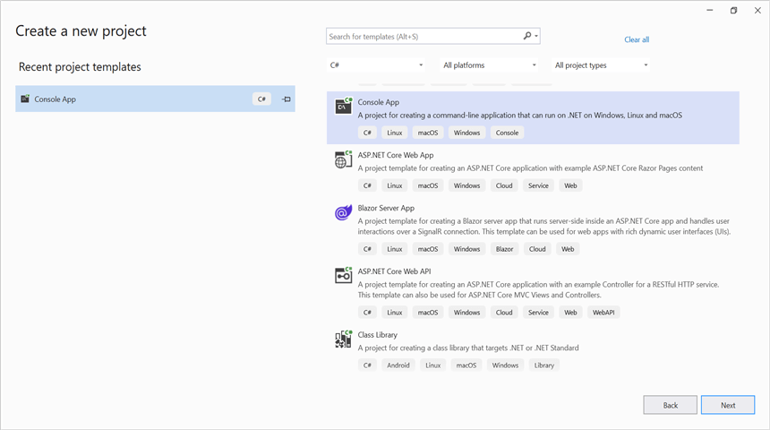 Create a .NET Core Console application in Visual Studio