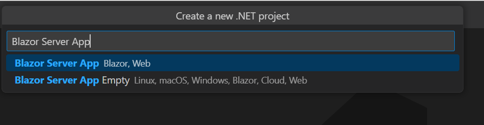 Choose Blazor Server app from template