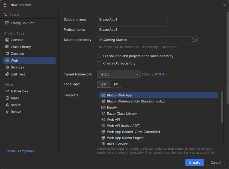 Creating a new .NET Core console application in JetBrains Rider