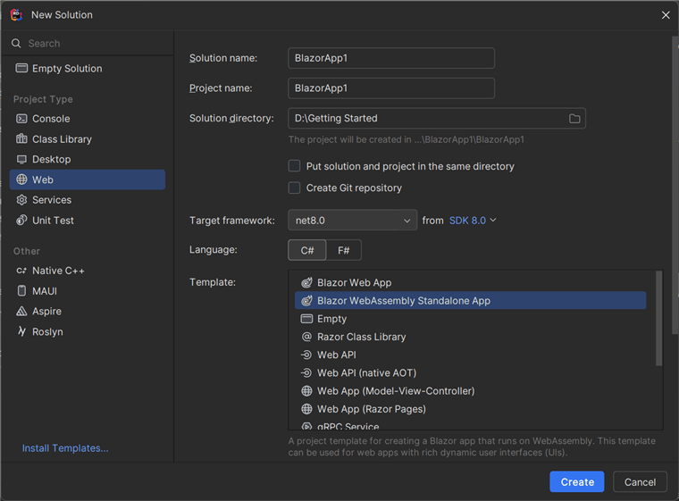 Creating a new .NET Core console application in JetBrains Rider