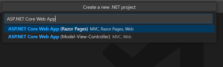 Choose ASP.NET Core Web app from template