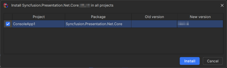 Install the Syncfusion.Presentation.Net.Core NuGet package