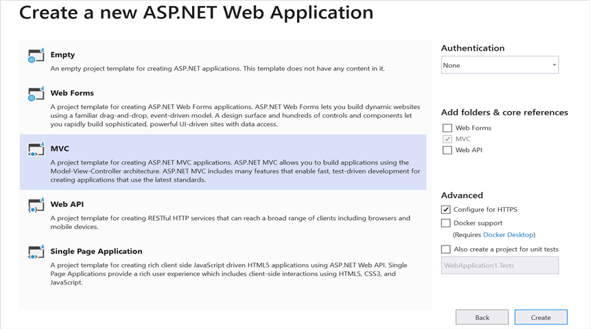 Select MVC template