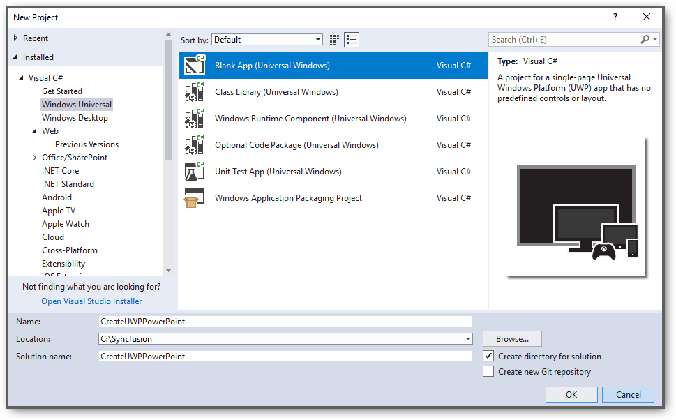 Create UWP project