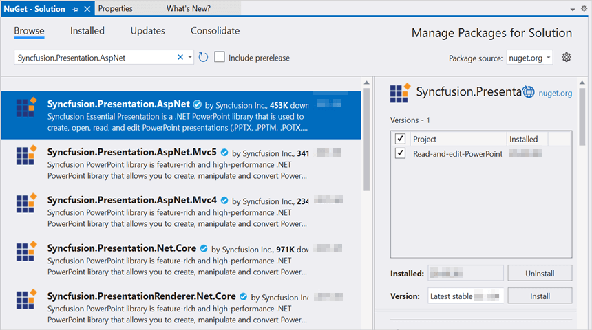 Install Presentation Web Nuget