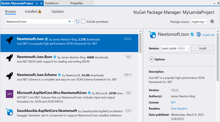 Install Newtonsoft.Json Nuget Package