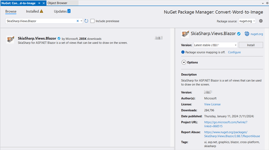 Install SkiaSharp.Views.Blazor v2.88.6 NuGet Package