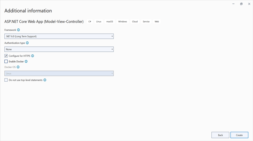 Create ASP.NET Core Web application in Visual Studio