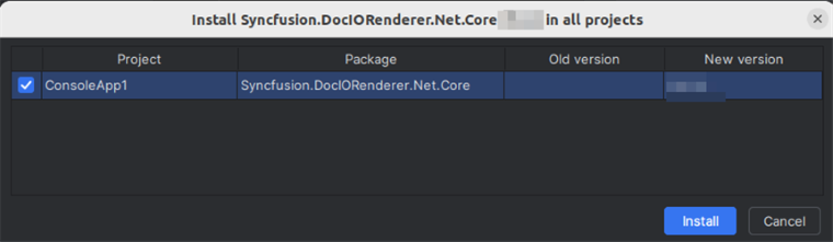 Install the Syncfusion.DocIORenderer.Net.Core NuGet package