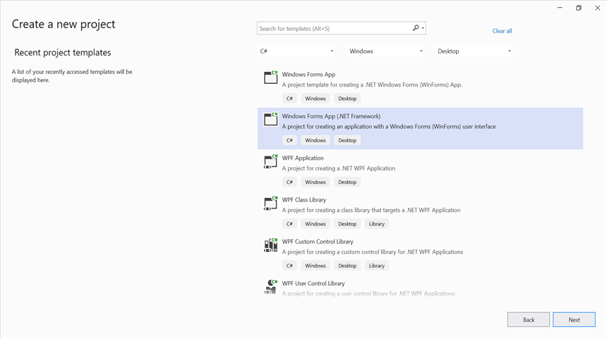 Create Windows Forms application in Visual Studio