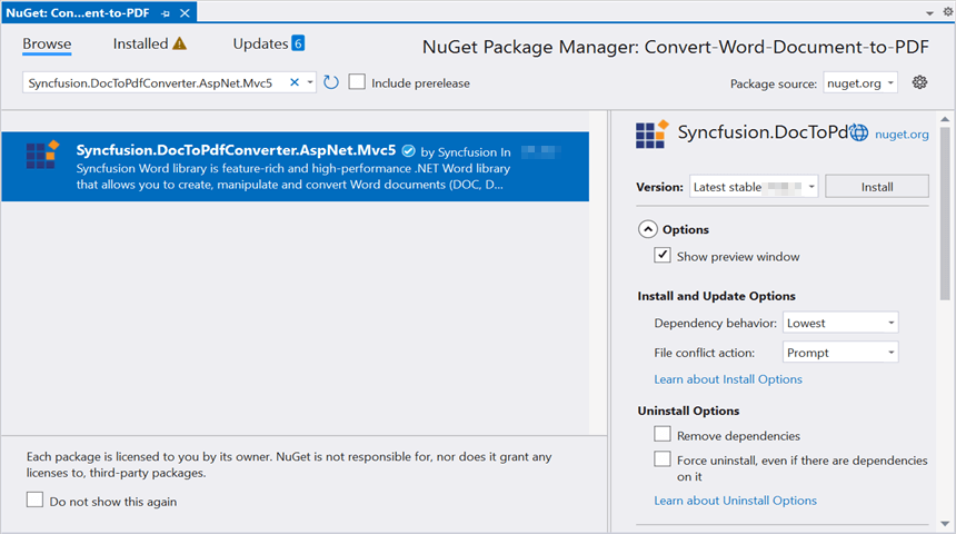 Install DocIO ASP.NET MVC NuGet package