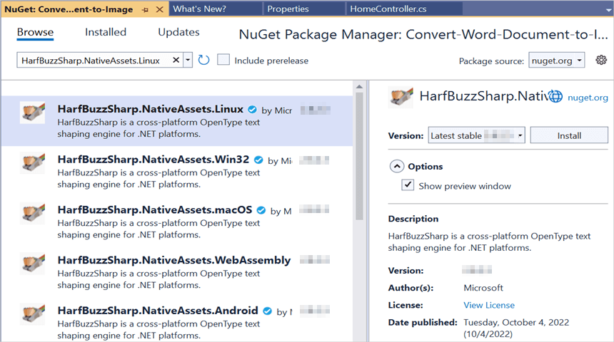 Install HarfBuzzSharp.NativeAssets.Linux Nuget Package