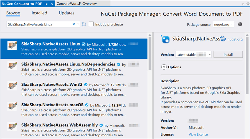 Install SkiaSharp.NativeAssets.Linux Nuget Package