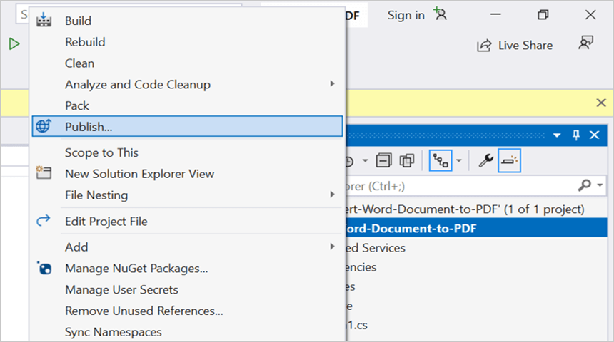 Create a new profile in the Publish Window