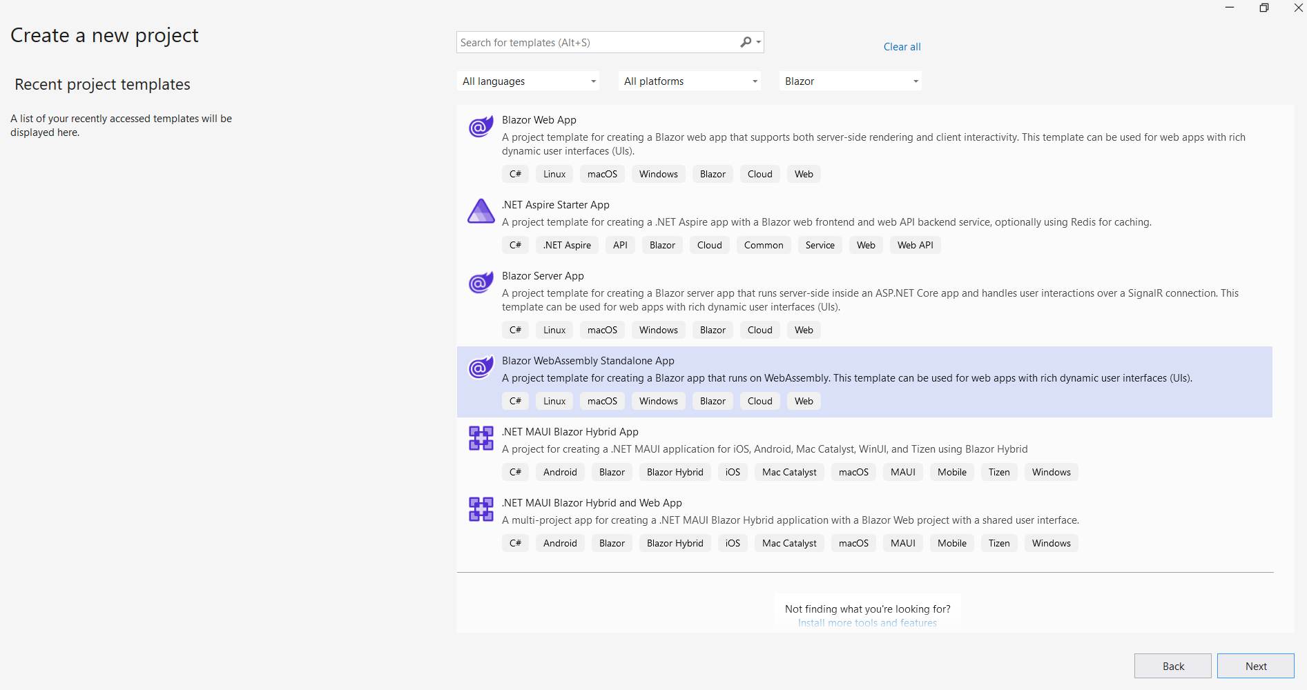 Create Blazor WebAssembly Standalone application in  Visual Studio