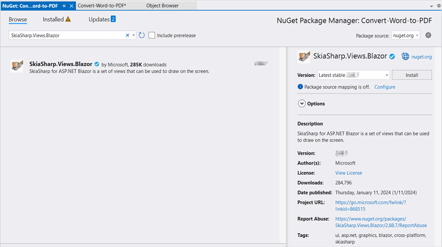 Install SkiaSharp.Views.Blazor v2.88.6 NuGet Package