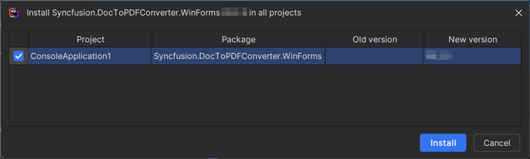 Install the Syncfusion.DocToPdfConverter.WinForms NuGet package