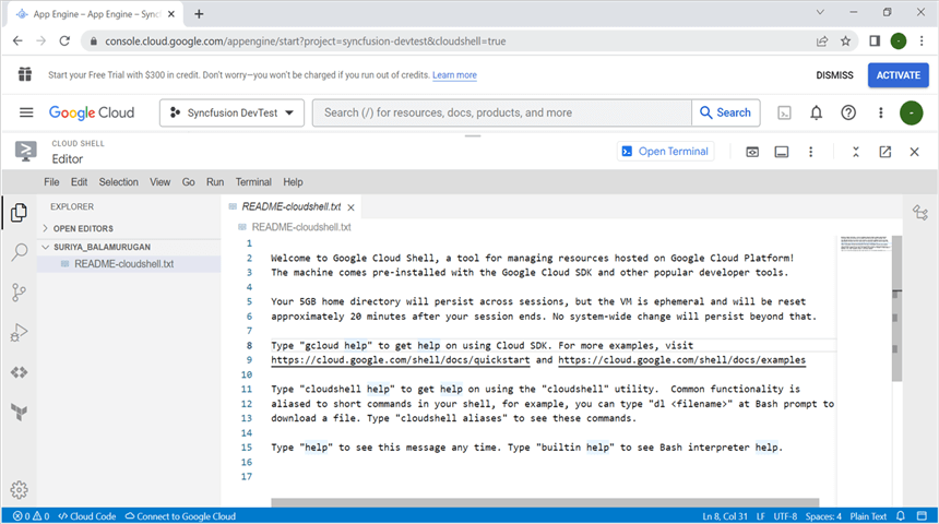 Open Editor in Cloud Shell