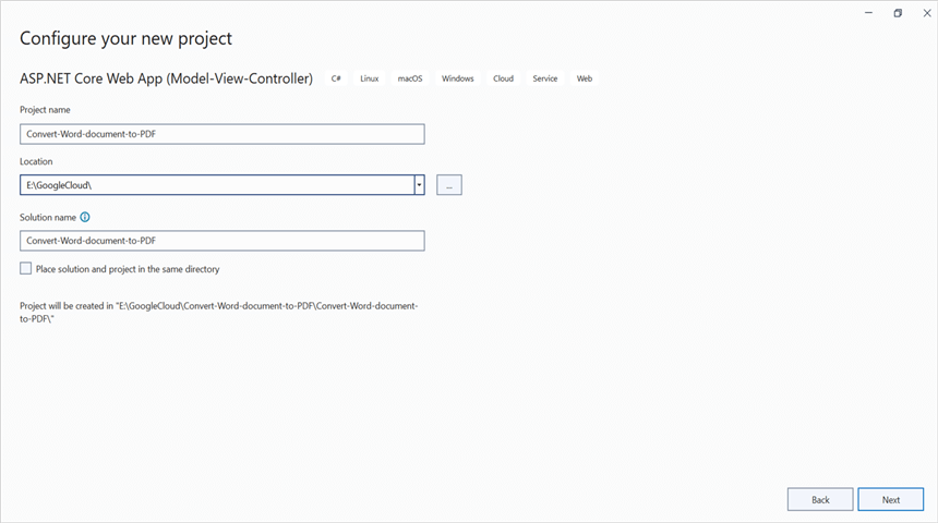 Create ASP.NET Core Web application in Visual Studio