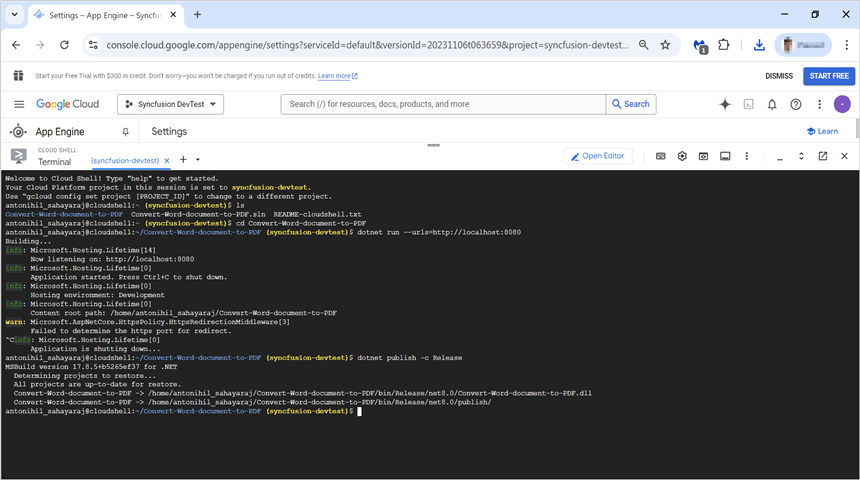 Publish the application