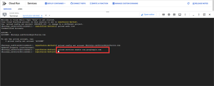 Enable Cloud Run API