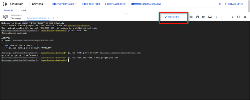 Open Cloud Shell Editor