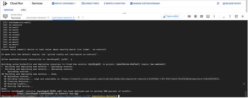 Generated Service URL