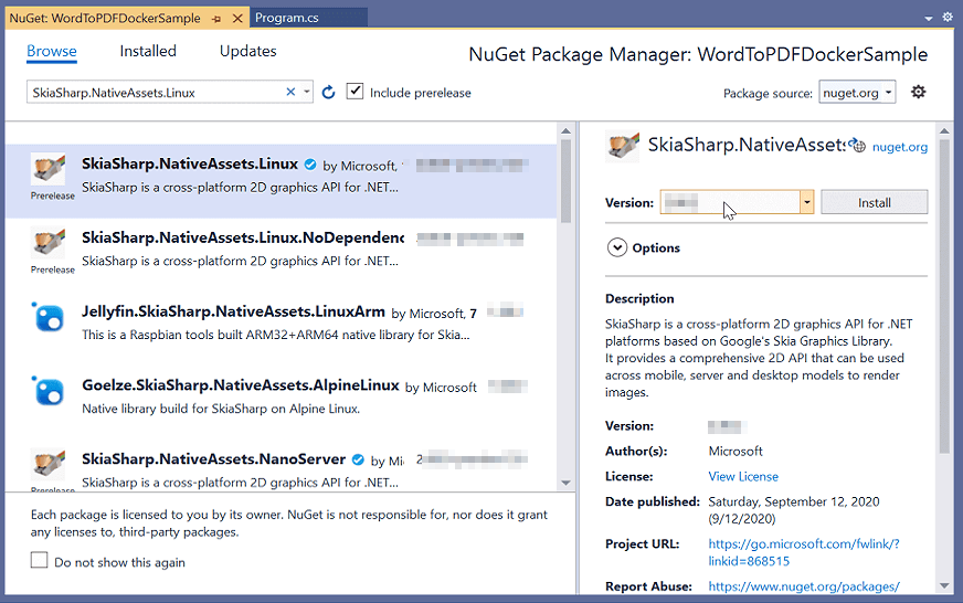 Install Skiasharp NuGet package