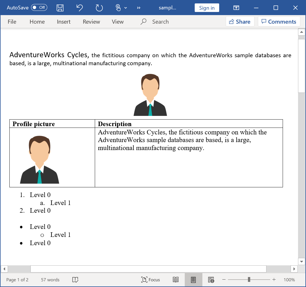 Creating a new Word document from scratch with basic elements