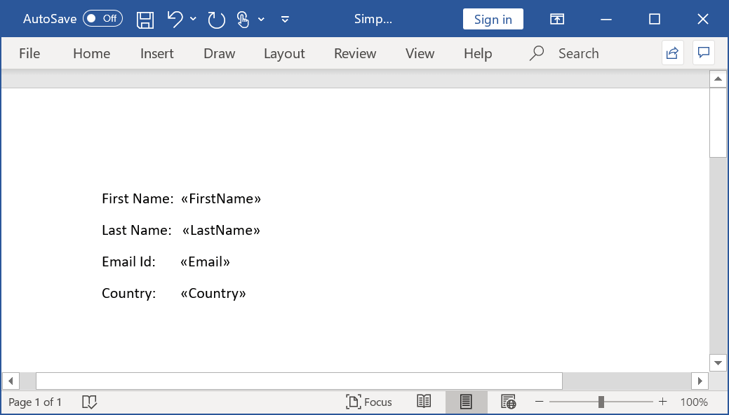 Performing Mail merge input document