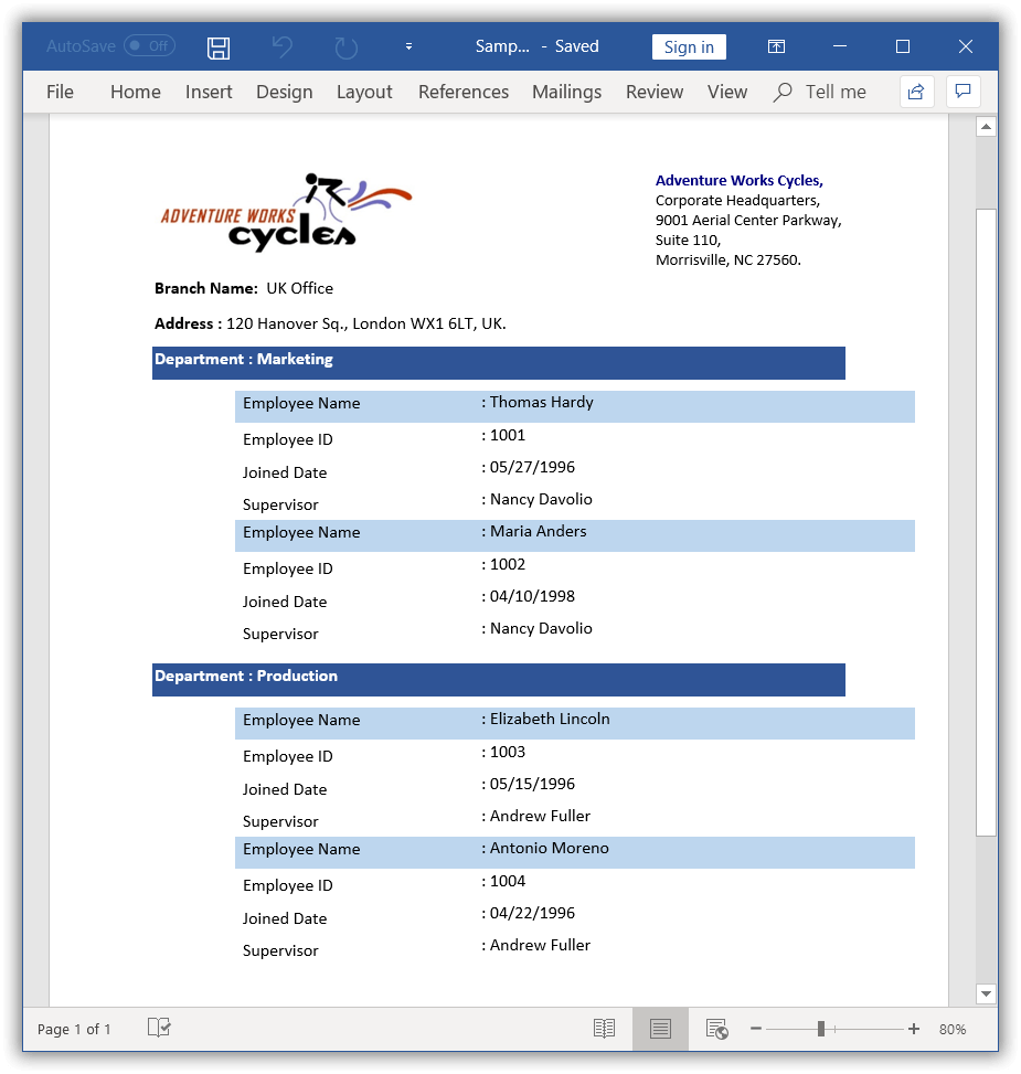 Output Word document of mapping field of ancestor group