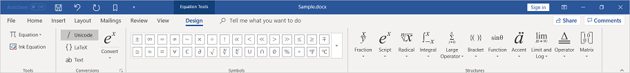 Different structures of equation in Microsoft Word application