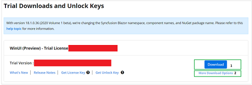 Trial and downloads of Syncfusion<sup style="font-size:70%">®</sup> Essential Studio<sup style="font-size:70%">®</sup>