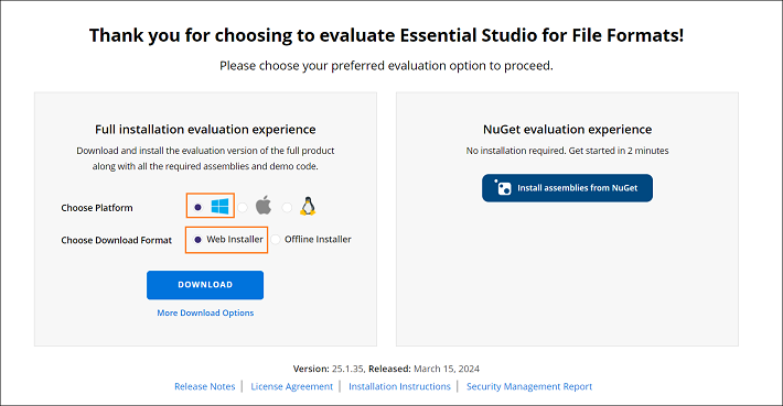 Trial and downloads of Syncfusion<sup style="font-size:70%">®</sup> Essential Studio<sup style="font-size:70%">®</sup>