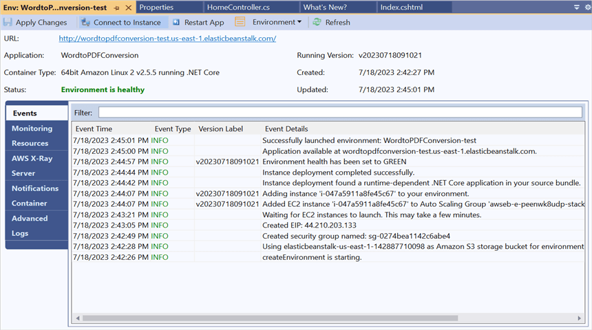 Status check in AWS Elastic Beanstalk