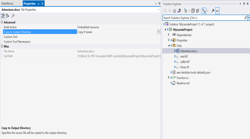 Property change for data files