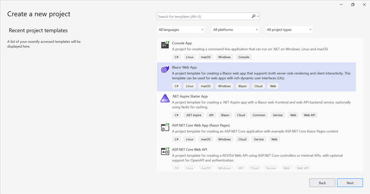 Create Blazor Web App application in Visual Studio